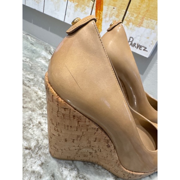 Stuart‎ Weitzman Beige Patent Leather Cork Platform Wedge Pumps Size 9 - Picture 10 of 10